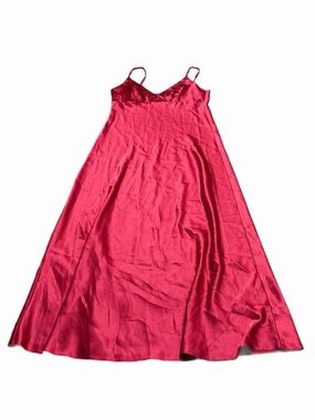 90s European VintageSatin Maxi Slip Dress Embroidered Floral Bust (Red) Size M/L